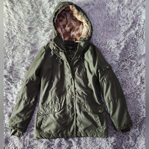 Olive Green Hooded Parka with Faux Fur Lining